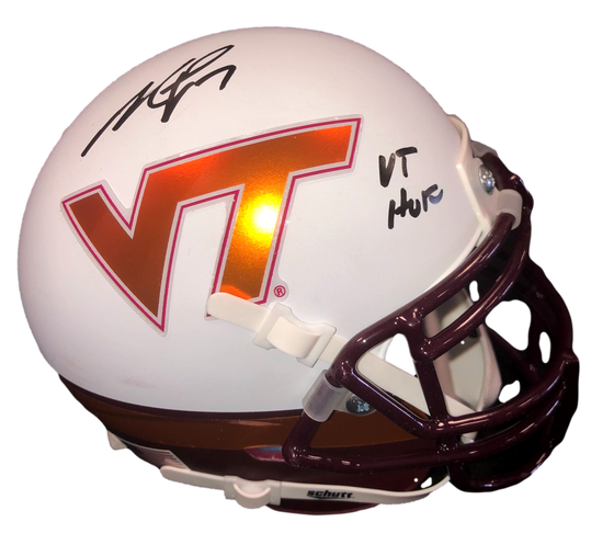 Virginia Tech Hokies Michael Vick 'VT HOF' Signed Autograph Wht Effect Mini Helmet 757 COA - 757 Sports Collectibles