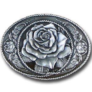 Western Rose Antiqued Belt Buckle (SSKG) - 757 Sports Collectibles