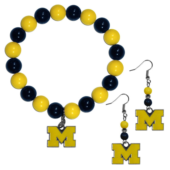 Michigan Wolverines Fan Bead Earrings and Bracelet Set (SSKG) - 757 Sports Collectibles