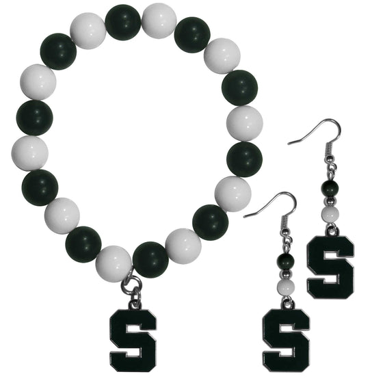 Michigan St. Spartans Fan Bead Earrings and Bracelet Set (SSKG) - 757 Sports Collectibles