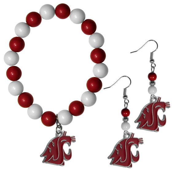 Washington St. Cougars Fan Bead Earrings and Bracelet Set (SSKG) - 757 Sports Collectibles