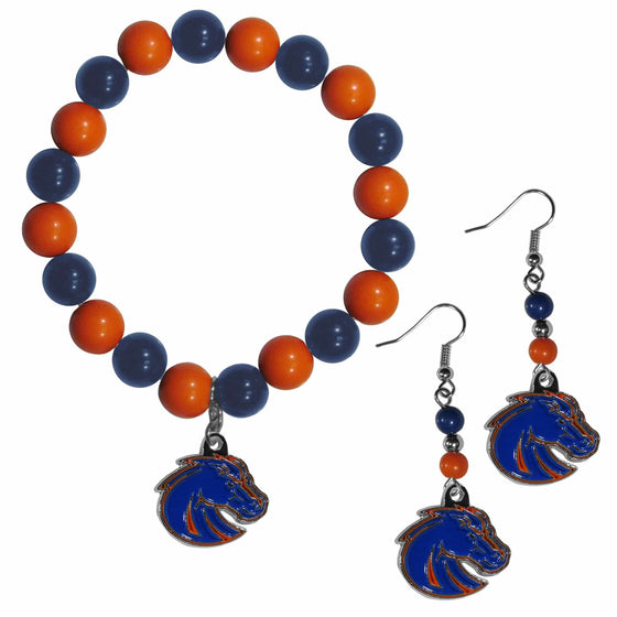 Boise St. Broncos Fan Bead Earrings and Bracelet Set (SSKG) - 757 Sports Collectibles