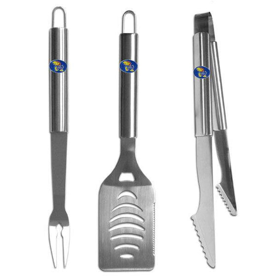 Kansas Jayhawks 3 pc Stainless Steel BBQ Set (SSKG) - 757 Sports Collectibles