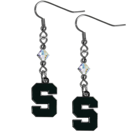 Michigan St. Spartans Crystal Dangle Earrings (SSKG) - 757 Sports Collectibles