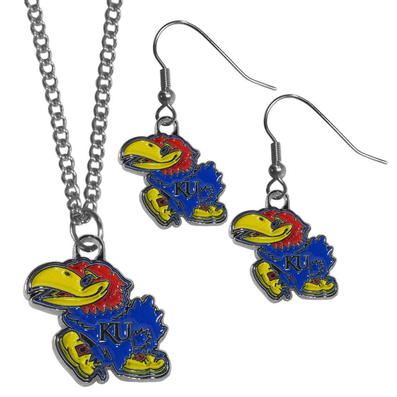 Kansas Jayhawks Dangle Earrings and Chain Necklace Set (SSKG) - 757 Sports Collectibles