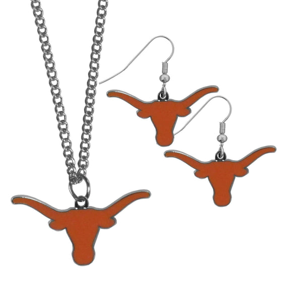 Texas Longhorns Dangle Earrings and Chain Necklace Set (SSKG) - 757 Sports Collectibles