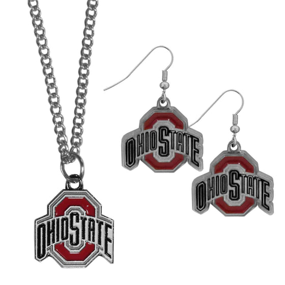 Ohio St. Buckeyes Dangle Earrings and Chain Necklace Set (SSKG) - 757 Sports Collectibles