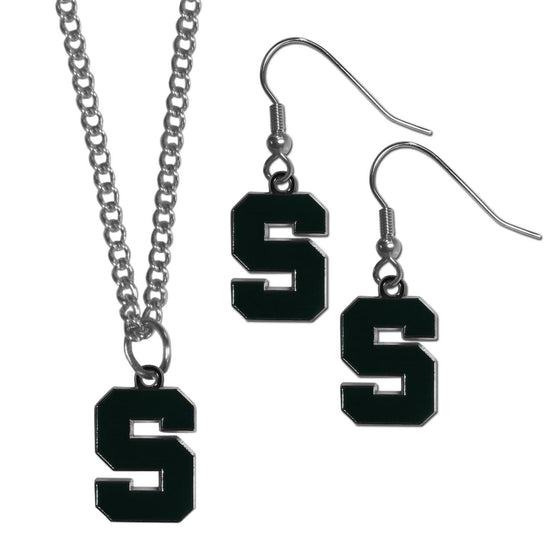 Michigan St. Spartans Dangle Earrings and Chain Necklace Set (SSKG) - 757 Sports Collectibles