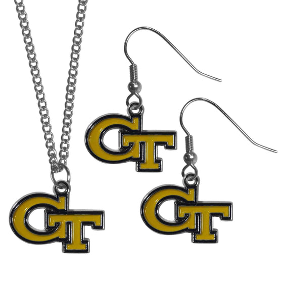 Georgia Tech Yellow Jackets Dangle Earrings and Chain Necklace Set (SSKG) - 757 Sports Collectibles