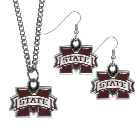 Mississippi St. Bulldogs Dangle Earrings and Chain Necklace Set (SSKG) - 757 Sports Collectibles