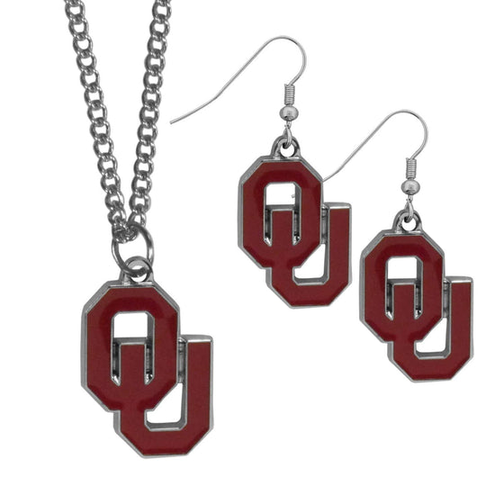 Oklahoma Sooners Dangle Earrings and Chain Necklace Set (SSKG) - 757 Sports Collectibles