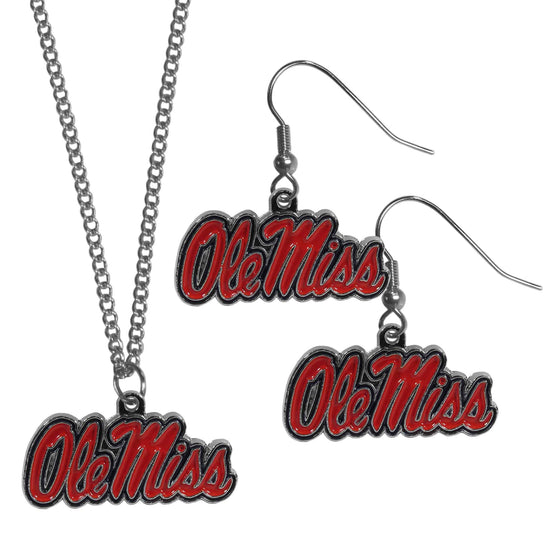 Mississippi Rebels Dangle Earrings and Chain Necklace Set (SSKG) - 757 Sports Collectibles