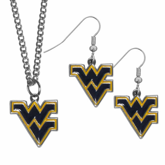 W. Virginia Mountaineers Dangle Earrings and Chain Necklace Set (SSKG) - 757 Sports Collectibles