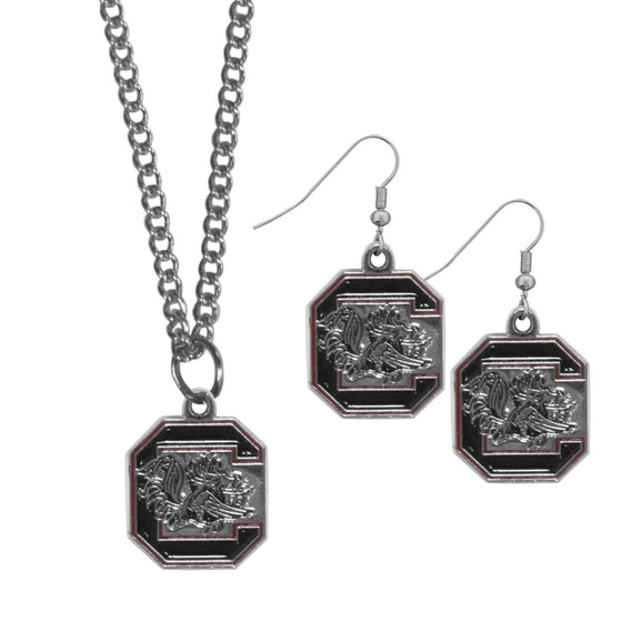 S. Carolina Gamecocks Dangle Earrings and Chain Necklace Set (SSKG) - 757 Sports Collectibles