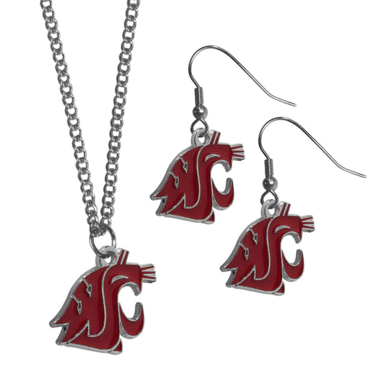 Washington St. Cougars Dangle Earrings and Chain Necklace Set (SSKG) - 757 Sports Collectibles