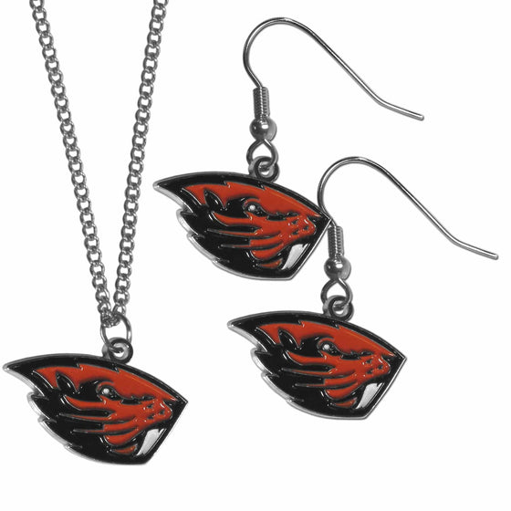 Oregon St. Beavers Dangle Earrings and Chain Necklace Set (SSKG) - 757 Sports Collectibles