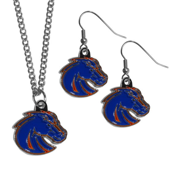 Boise St. Broncos Dangle Earrings and Chain Necklace Set (SSKG) - 757 Sports Collectibles