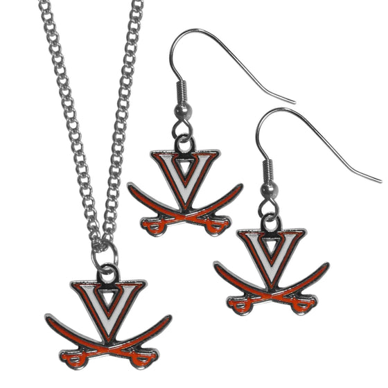 Virginia Cavaliers Dangle Earrings and Chain Necklace Set (SSKG) - 757 Sports Collectibles