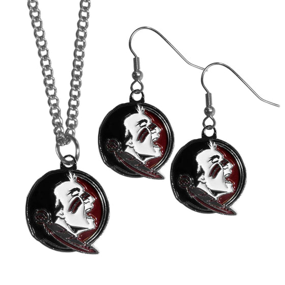 Florida St. Seminoles Dangle Earrings and Chain Necklace Set (SSKG) - 757 Sports Collectibles