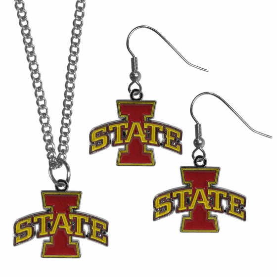 Iowa St. Cyclones Dangle Earrings and Chain Necklace Set (SSKG) - 757 Sports Collectibles