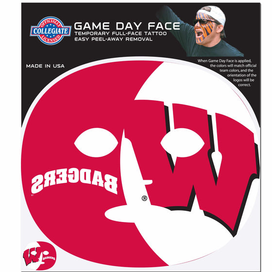 Wisconsin Badgers Game Face Temporary Tattoo (SSKG) - 757 Sports Collectibles