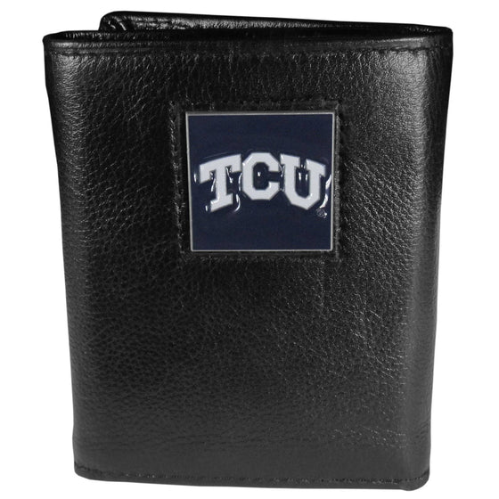 TCU Horned Frogs Deluxe Leather Tri-fold Wallet Packaged in Gift Box (SSKG) - 757 Sports Collectibles