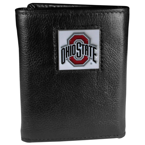 Ohio St. Buckeyes Deluxe Leather Tri-fold Wallet Packaged in Gift Box (SSKG) - 757 Sports Collectibles