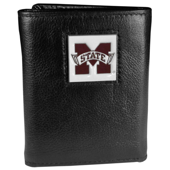 Mississippi St. Bulldogs Deluxe Leather Tri-fold Wallet Packaged in Gift Box (SSKG) - 757 Sports Collectibles