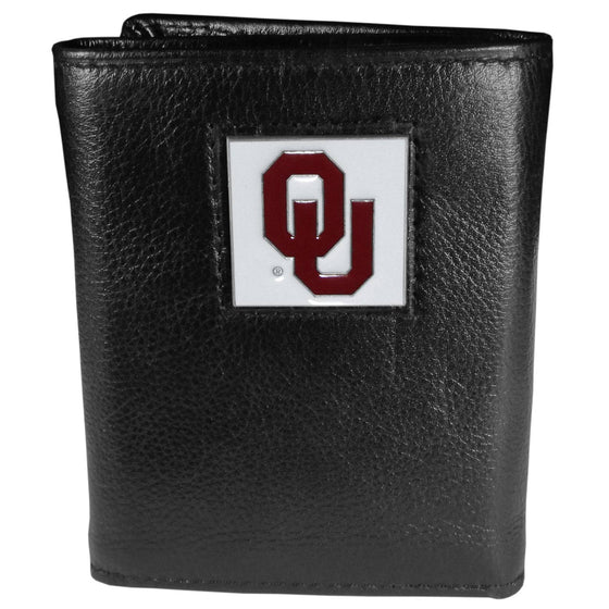 Oklahoma Sooners Deluxe Leather Tri-fold Wallet (SSKG) - 757 Sports Collectibles