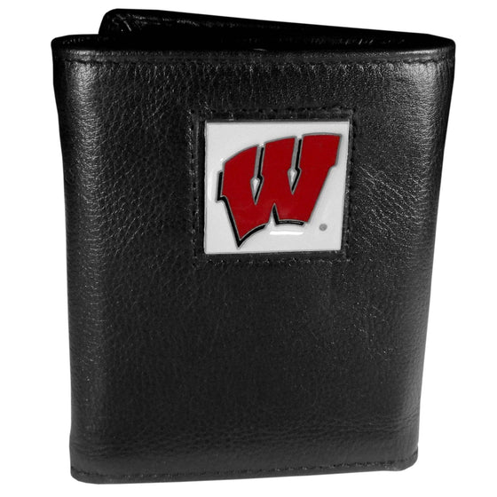 Wisconsin Badgers Deluxe Leather Tri-fold Wallet Packaged in Gift Box (SSKG) - 757 Sports Collectibles
