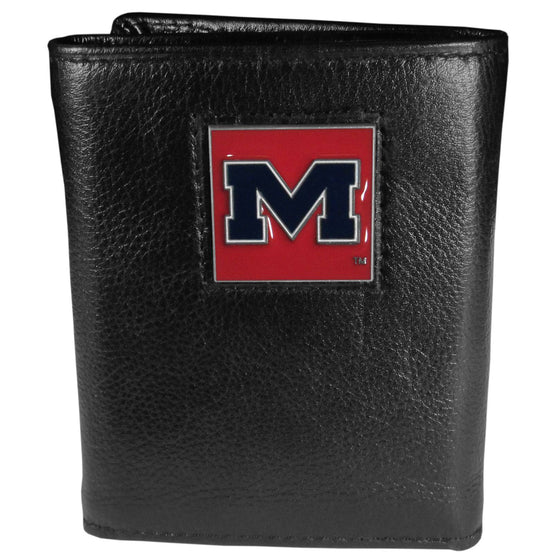 Mississippi Rebels Deluxe Leather Tri-fold Wallet Packaged in Gift Box (SSKG) - 757 Sports Collectibles