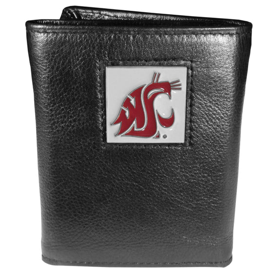 Washington St. Cougars Deluxe Leather Tri-fold Wallet Packaged in Gift Box (SSKG) - 757 Sports Collectibles