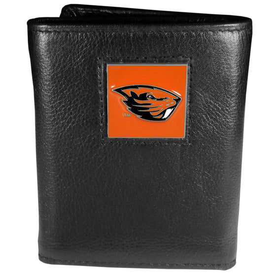 Oregon St. Beavers Deluxe Leather Tri-fold Wallet Packaged in Gift Box (SSKG) - 757 Sports Collectibles