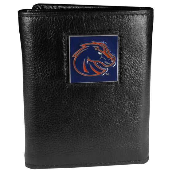 Boise St. Broncos Deluxe Leather Tri-fold Wallet Packaged in Gift Box (SSKG) - 757 Sports Collectibles