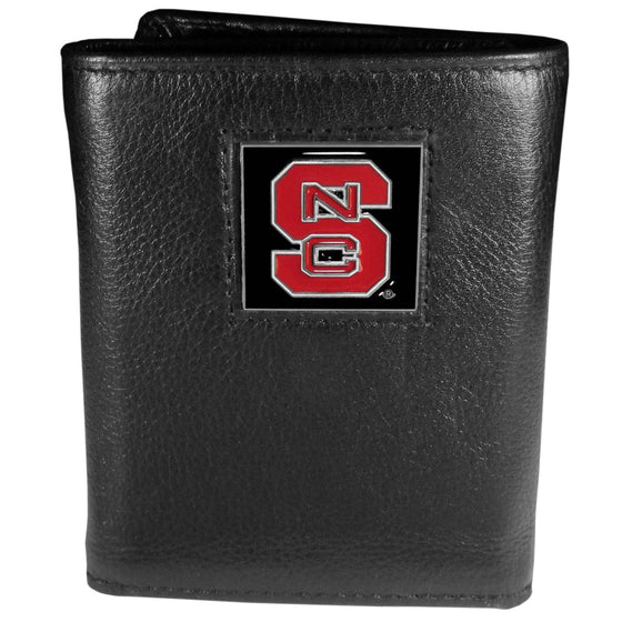 N. Carolina St. Wolfpack Deluxe Leather Tri-fold Wallet Packaged in Gift Box (SSKG) - 757 Sports Collectibles