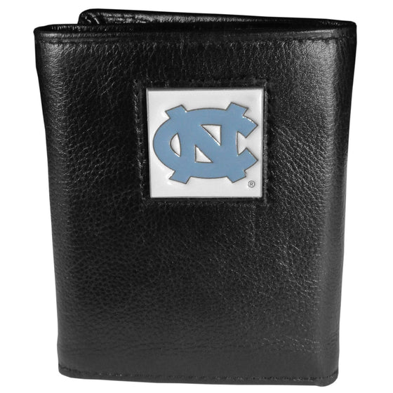 N. Carolina Tar Heels Deluxe Leather Tri-fold Wallet Packaged in Gift Box (SSKG) - 757 Sports Collectibles