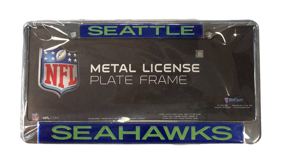 Seattle Seahawks Laser Cut Chrome License Plate Frame - Lime Green Letters