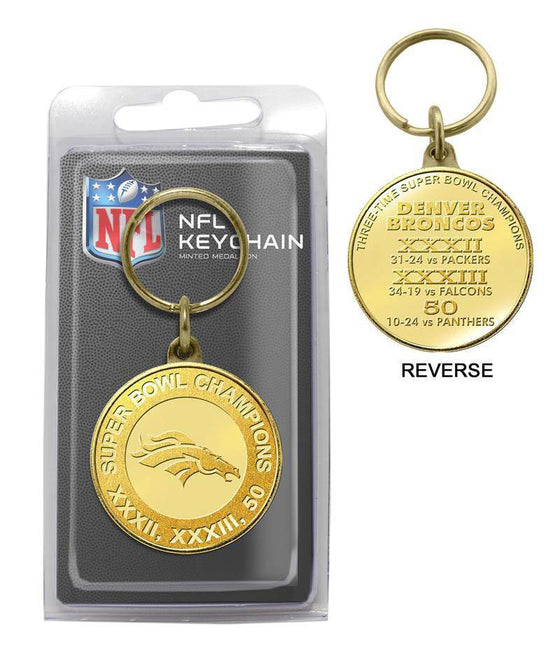 Denver Broncos 3-Time Super Bowl Champions Bronze Coin Keychain - 757 Sports Collectibles