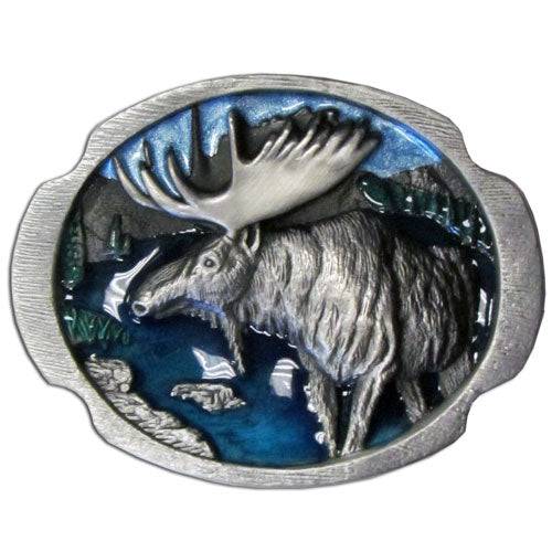 Moose at Lake Enameled Belt Buckle (SSKG) - 757 Sports Collectibles