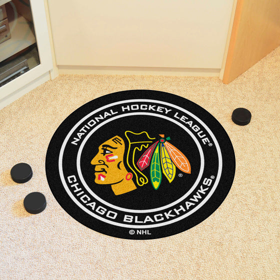 Chicago Blackhawks Hockey Puck Rug - 27in. Diameter