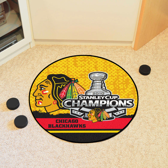 Chicago Blackhawks Hockey Puck Rug - 27in. Diameter, 2010 NHL Stanley Cup Champions