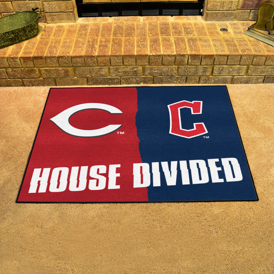 MLB House Divided - Reds / Guardians House Divided Rug - 34 in. x 42.5 in.