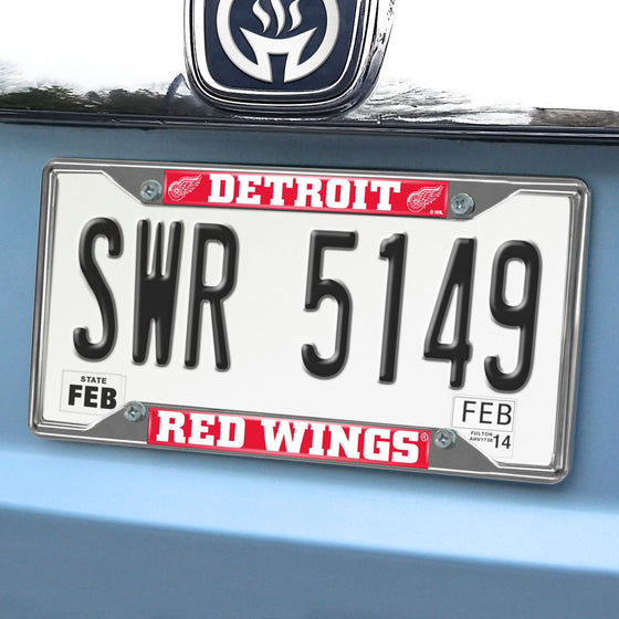 Detroit Red Wings Chrome Metal License Plate Frame, 6.25in x 12.25in