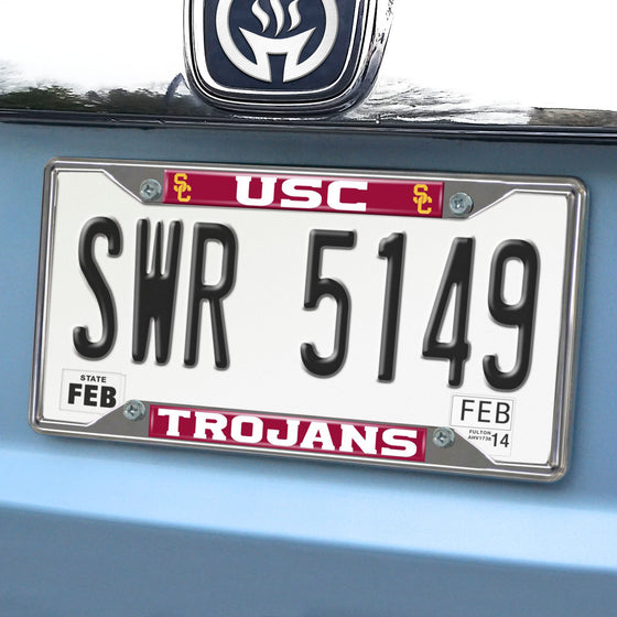 Southern California Trojans Chrome Metal License Plate Frame, 6.25in x 12.25in