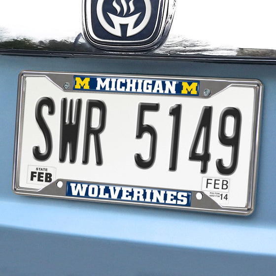 Michigan Wolverines Chrome Metal License Plate Frame, 6.25in x 12.25in