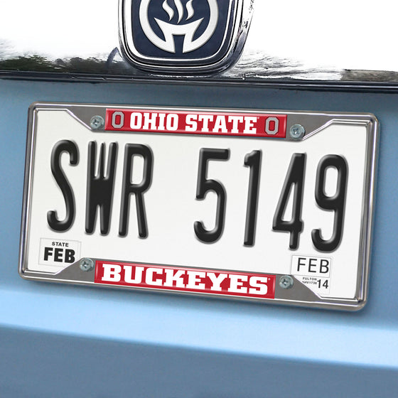 Ohio State Buckeyes Chrome Metal License Plate Frame, 6.25in x 12.25in