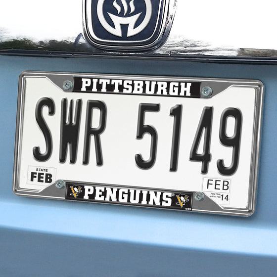 Pittsburgh Penguins Chrome Metal License Plate Frame, 6.25in x 12.25in