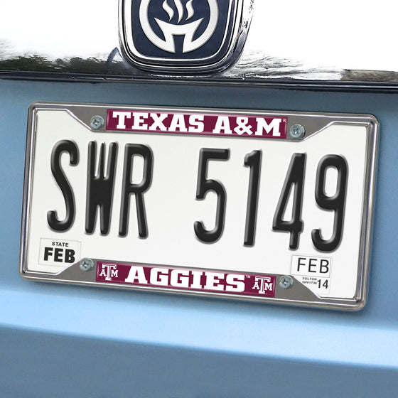 Texas A&M Aggies Chrome Metal License Plate Frame, 6.25in x 12.25in