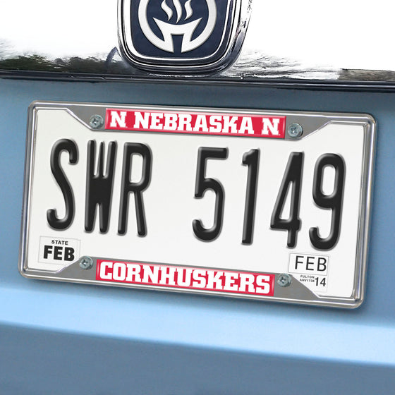 Nebraska Cornhuskers Chrome Metal License Plate Frame, 6.25in x 12.25in
