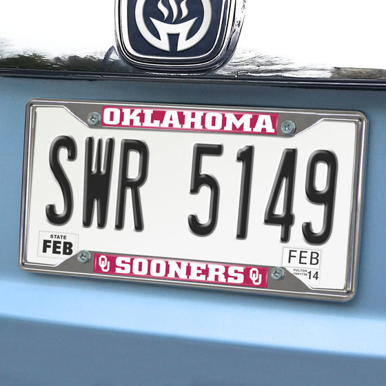 Oklahoma Sooners Chrome Metal License Plate Frame, 6.25in x 12.25in
